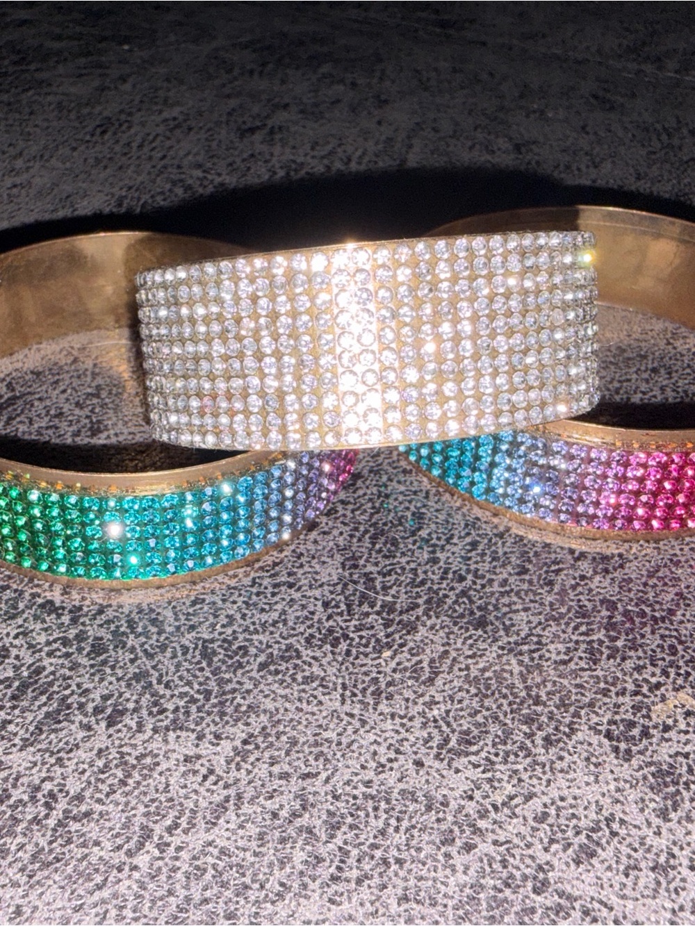 Crystal Pave Multicolor & Gold Bangle Bracelets - Set of 3